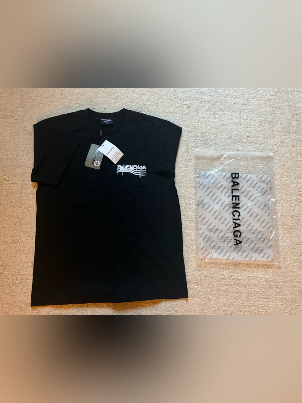 Balenciaga Black T-Shirt with White Logo Print